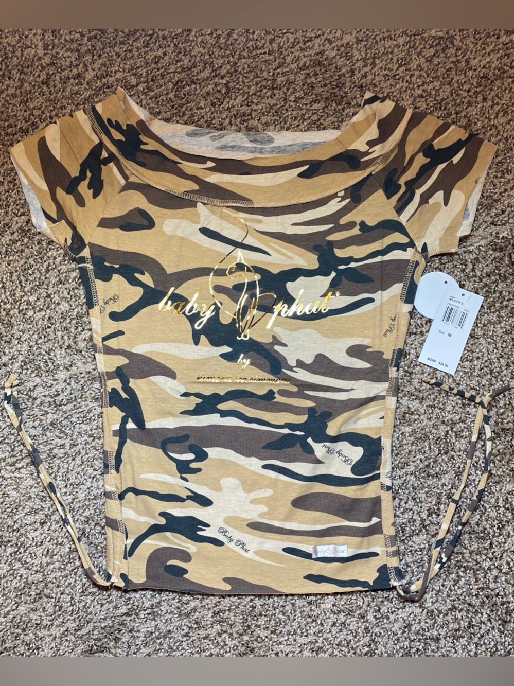 Vintage Baby Phat Camo Print Ruched Side Tee
